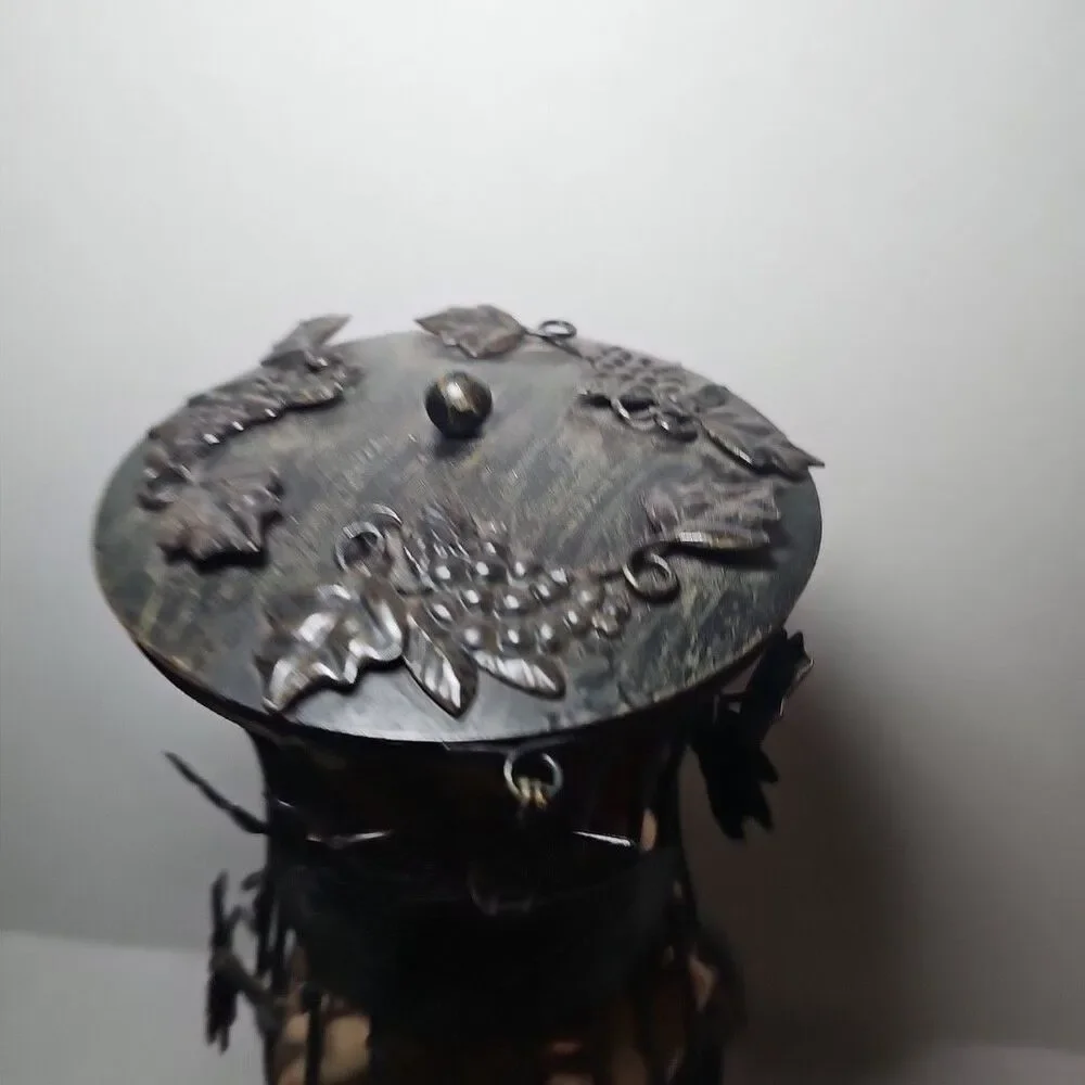 Decorative Art Wine Grapes Cork Cage Holder Hourglass Shaped Bronze with Corks
